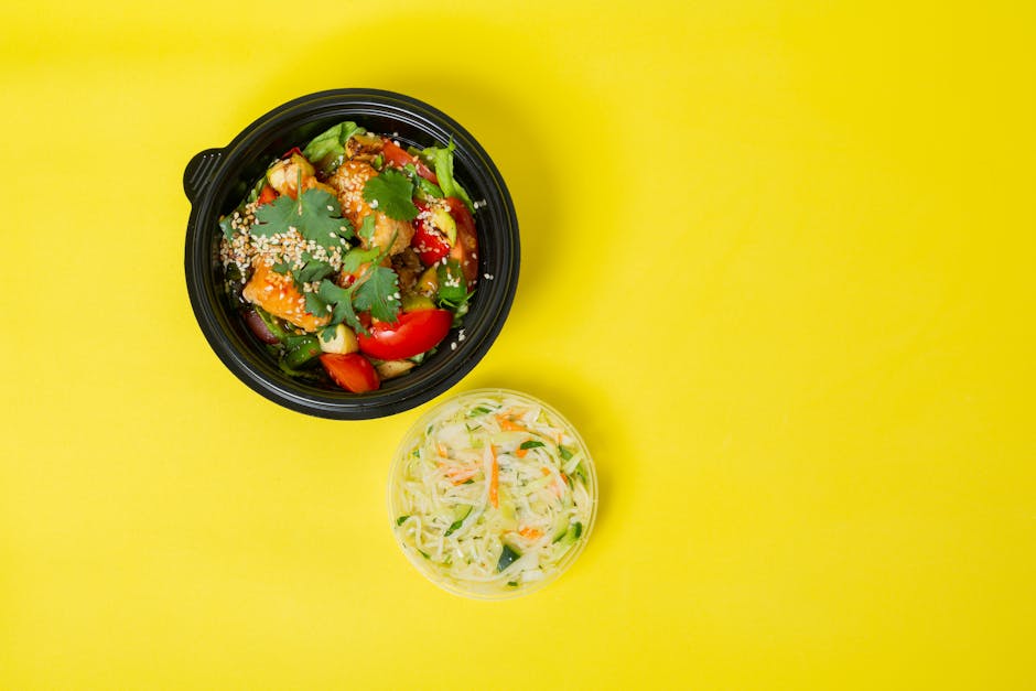 Colorful vegetable salad in a bowl with a yellow b