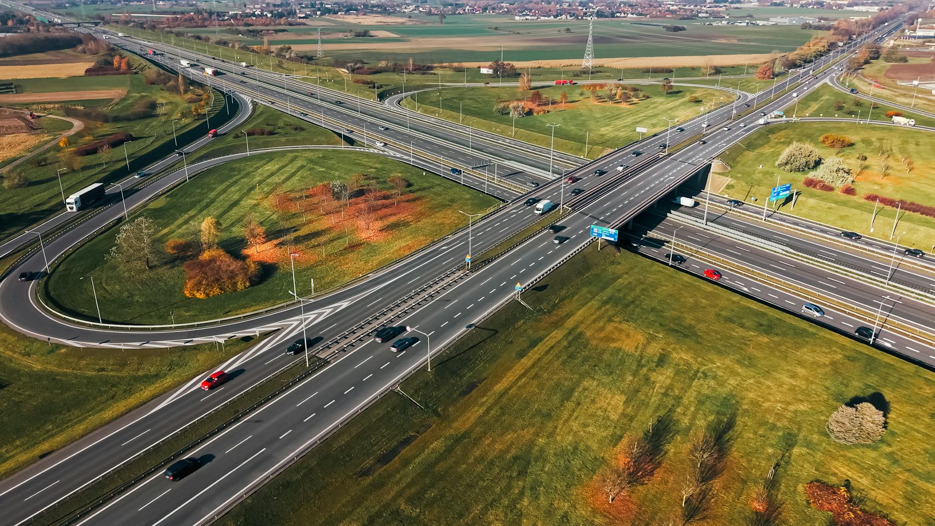 Aerial shot of a traffic filled highway interchang