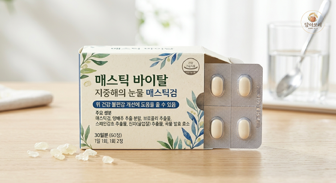 동일 와이드 컷에 담아보리 로고를 우측 상단에 작게 적용해 본 안. 실제 자사몰·마켓 썸네일에서 잡고 싶은 톤이 이쪽에 가깝습니다.